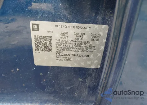 2019 Chevrolet Malibu 1Ls из США, поврежденный, VIN 1G1ZB5STXKF176598